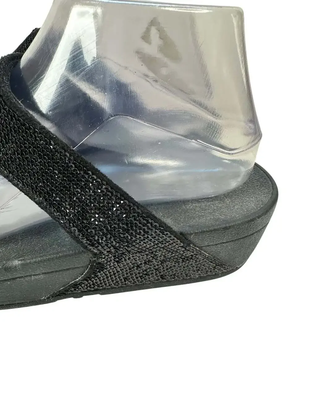 FitFlop Electra Micro Crystal Black Toe Post Wedge Comfort Sandals Womens 8